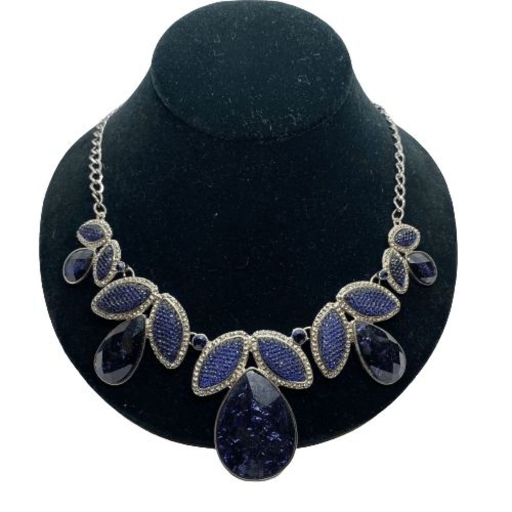 Unique, Fun, 19-21" Silver Tone & Dark Purple(ish) Blue Statement Necklace